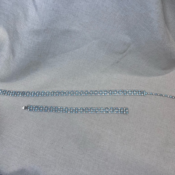 EUC Pair of adjustable, Choker Rhinestone necklace and bracelet sky blue - Picture 5 of 5